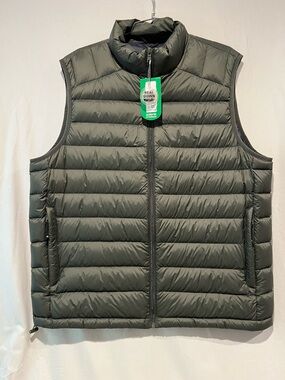 Solaris Real Down Olive Puffer Vest Full Zip Lightweight Packable Size L